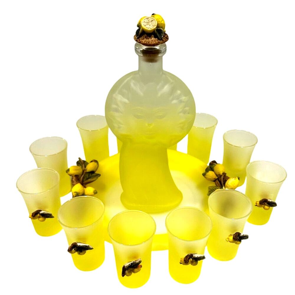 Vintage Italian Dal Santo Limoncello One-of-a-Kind 14PC Decanter/Tray/12 Glasses